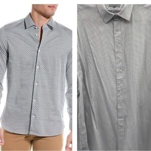 TED BAKER London mens white & black collared button down dress shirt.